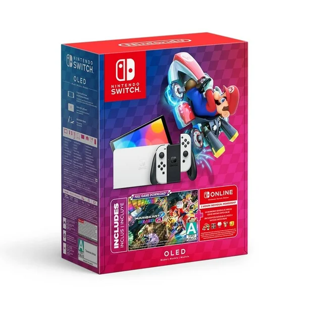 Consola Nintendo Switch Oled Blanco 64 GB Mario Kart 8 + 3 meses Switch Online